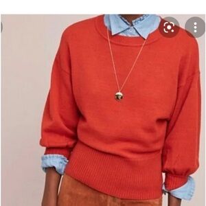 Anthropologie Moth Burnt Orange Balloon Sleeve Crewneck Cabin Sweater